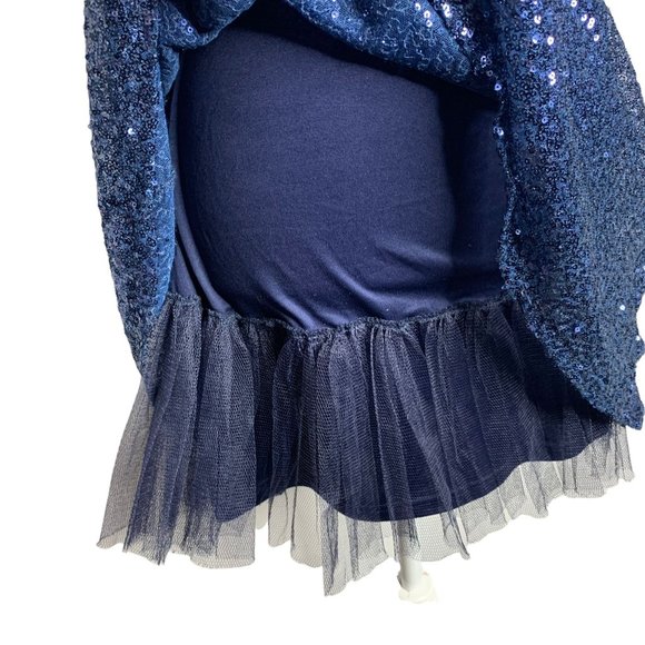 Vintage 90s Delias Sequin Party Dress S Blue Lined Tulle Petticoat Zipper - Picture 3 of 7